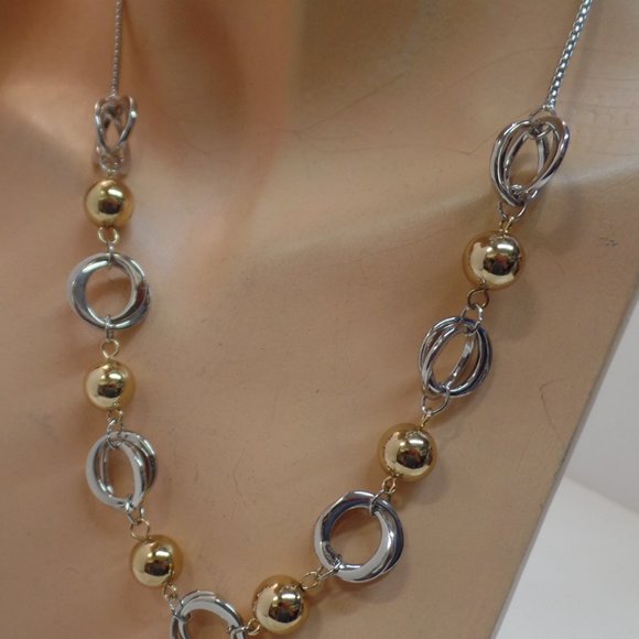 Cato Goldtone & Silvertone Large Link & Ball Necklace Adj to 19" - Picture 3 of 11